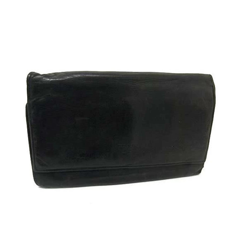 PRADA Leather Bi fold Long Wallet Billfold coin wallet Purse Black
